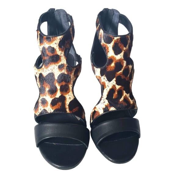 Sandro Paris Alessia Heels Brown Leather Caged Gladiator Animal Print Size 37 6 - Picture 11 of 16